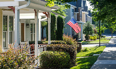 Neighborhood with an American flag